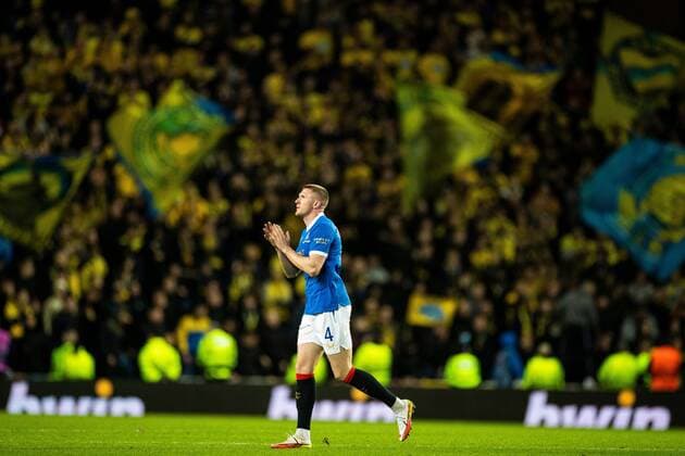 Mandatory Credit: Photo by Kirk O Rourke Rangers FC Shutterstock (12547535ev) John Lundstram of Rangers applauds the fans during the Europa League match at Ibrox Stadium, Glasgow. Rangers v Brondby, UEFA Europa League, Group A, Football, Ibrox Stadium, Glasgow, UK - 21 Oct 2021 EDITORIAL USE ONLY No use with unauthorised audio, video, data, fixture lists, club league logos or live services. Online in-match use limited to 120 images, no video emulation. No use in betting, games or single club league player publications. Rangers v Brondby, UEFA Europa League, Group A, Football, Ibrox Stadium, Glasgow, UK - 21 Oct 2021 EDITORIAL USE ONLY No use with unauthorised audio, video, data, fixture lists, club league logos or live services. Online in-match use limited to 120 images, no video emulation. No use in betting, games or single club league player publications. Copyright: xKirkxO Rourke RangersxFC Shutterstockx 12547535ev