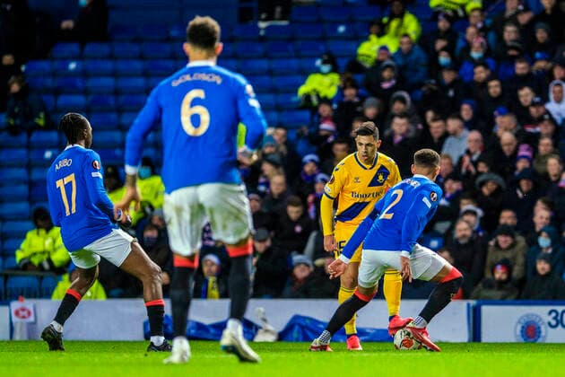 Rangers v Broendby IF, UEFA Europa League, Glasgow, Scotland Glasgow, Scotland. 21st, October 2021. Blas Riveros (15) of Broendby IF seen during the UEFA Europa League match between Rangers and Broendby IF at Ibrox Stadium in Glasgow. Glasgow Scotland  Copyright: xGonzalesxPhoto RobertxHendelx