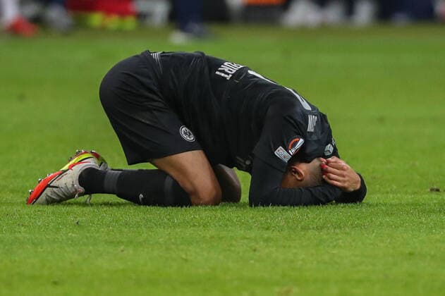 Football UEFA Europa League 03 matchday Eintracht Frankfurt Olympiakos Piraeus on 21 10 2021 at Deutsche Bank Park in Frankfurt Djibril Sow Frankfurt is injured on the pitch UR