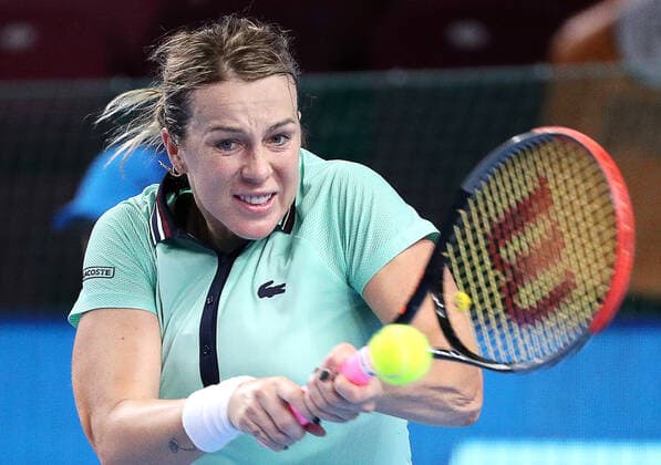 MOSCOW, RUSSIA - OCTOBER 22, 2021: Russia s Anastasia Pavlyuchenkova in action in her womenâ€™s singles quarterfinal tennis match against the Czech Republic s Marketa Vondrousova at the VTB Kremlin Cup 2021 at Irina Viner-Usmanova Rhythmic gymnastics, Rhythmische Sportgymnastik, RSG Center. Mikhail Tereshchenko TASS  TS115307