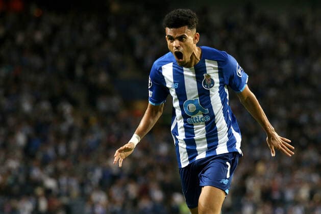 PORTO, PORTUGAL - OCTOBER 19: Luis Diaz of Fc Porto celebrates after scoring his Opening Goal , during the UEFA Champions League group B match between FC Porto and AC Milan at Estadio do Dragao on October 19, 2021 in Porto, Portugal. SPO, SOC, FOC 