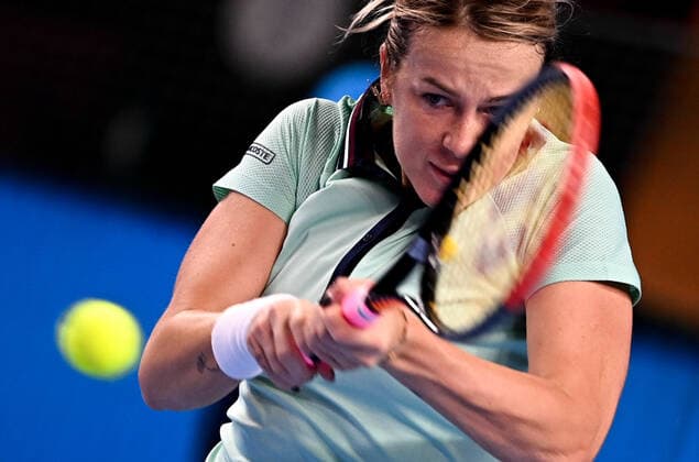 6678118 22.10.2021 Russia s Anastasia Pavlyuchenkova returns a shot during the women s singles quarterfinal tennis match against Czech Republic s Marketa Vondrousova at the Kremlin Cup, in Moscow, Russia. Alexey Filippov Sputnik Russia Tennis Kremlin Cup  ca29009a65ef3fcc