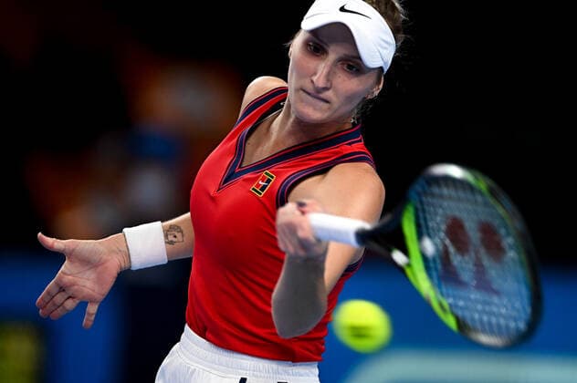 6678128 22.10.2021 Czech Republic s Marketa Vondrousova returns a shot during the women s singles quarterfinal tennis match against Russia s Anastasia Pavlyuchenkova at the Kremlin Cup, in Moscow, Russia. Alexey Filippov Sputnik Russia Tennis Kremlin Cup  c21c131cbd36b5a