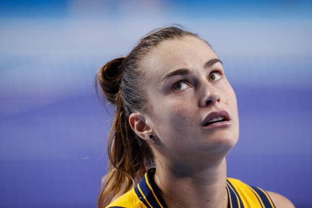 VTB Kremlin Cup 2021 International Tennis Tournament Aryna Sabalenka of Belarus looks on during the women s singles quarterfinal tennis match of the WTA, Tennis Damen 500 VTB Kremlin Cup 2021 International Tennis Tournament against Ekaterina Alexandrova of Russia at the Irina Viner-Usmanova Gymnastics Palace on October 22, 2021 in Moscow, Russia. Moscow Russia  Copyright: xMikexKireevx kireev-notitle211022_npzgm