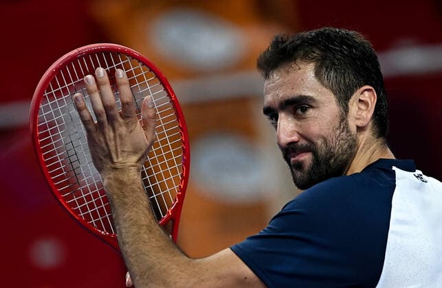 6678269 22.10.2021 Croatia s Marin Cilic reacts during the men s singles quarterfinal tennis match against Spain s Pedro Martinez at the Kremlin Cup, in Moscow, Russia. Alexey Filippov Sputnik Russia Tennis Kremlin Cup  7ffda73d1debad01