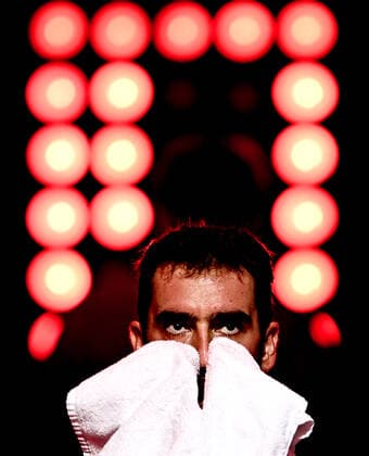 6678275 22.10.2021 Croatia s Marin Cilic wipes his face during the men s singles quarterfinal tennis match against Spain s Pedro Martinez at the Kremlin Cup, in Moscow, Russia. Alexey Filippov Sputnik Russia Tennis Kremlin Cup  487308c331ed0f57