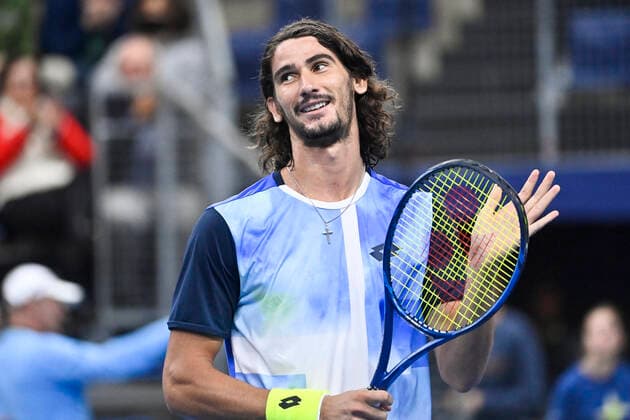 South African Lloyd Harris celebrates after winning a singles match between Hungarian Fucsovics and South African Harris, in the 1 4 finals of the European Open Tennis ATP, Tennis Herren tournament, in Antwerp, Friday 22 October 2021. LAURIExDIEFFEMBACQ  x3120736x