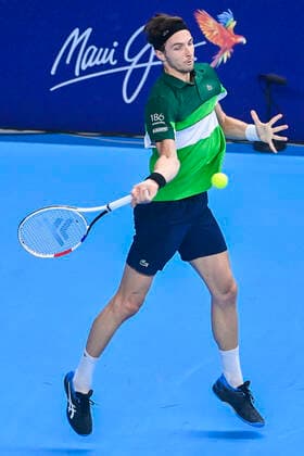 French Arthur Rinderknech pictured in action during a singles match between Italian Sinner and French Rinderknech, in the 1 4 finals of the European Open Tennis ATP, Tennis Herren tournament, in Antwerp, Friday 22 October 2021. LAURIExDIEFFEMBACQ  x3120839x