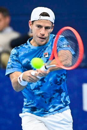 Argentina s Diego Schwartzman pictured in action during a singles tennis match between Argentinian Schwartzman and US Nakashima, in the 1 4 finals of the European Open Tennis ATP, Tennis Herren tournament, in Antwerp, Friday 22 October 2021. LAURIExDIEFFEMBACQ  x3121014x