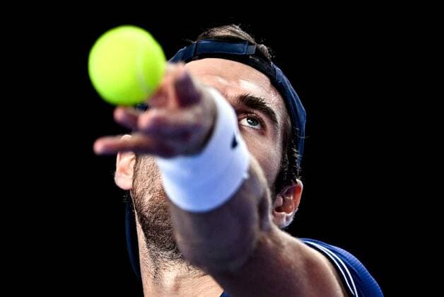 6678640 22.10.2021 Russia s Karen Khachanov serves a ballt during the men s singles quarterfinal tennis match against Australia s John Millman at the Kremlin Cup, in Moscow, Russia. Alexey Filippov Sputnik Russia Tennis Kremlin Cup  60923aa3c19597bb