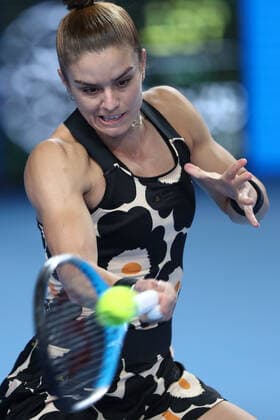 MOSCOW, RUSSIA - OCTOBER 22: Maria Sakkari in action during The VTB Kremlin Cup on October 22, 2021, at Irina Viner-Usmanova Gymnastics Palace in Moscow, Russia. (Photo by Anatoliy Medved Icon Sportswire) TENNIS: OCT 22 VTB Kremlin Cup Icon2110221967
