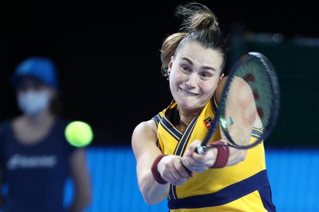 MOSCOW, RUSSIA - OCTOBER 22: Aryna Sabalenka in action during The VTB Kremlin Cup on October 22, 2021, at Irina Viner-Usmanova Gymnastics Palace in Moscow, Russia. (Photo by Anatoliy Medved Icon Sportswire) TENNIS: OCT 22 VTB Kremlin Cup Icon2110221933