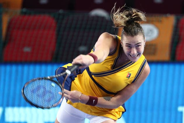 Sport Bilder des Tages MOSCOW, RUSSIA - OCTOBER 22: Aryna Sabalenka in action during The VTB Kremlin Cup on October 22, 2021, at Irina Viner-Usmanova Gymnastics Palace in Moscow, Russia. (Photo by Anatoliy Medved Icon Sportswire) TENNIS: OCT 22 VTB Kremlin Cup Icon2110221946