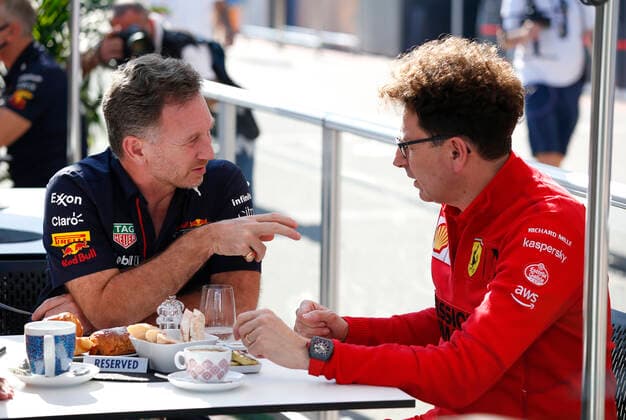 HORNER Christian (gbr), Team Principal of Red Bull Racing, BINOTTO Mattia (ita), Managing Director of the Scuderia Ferrari, portrait during the Formula 1 Aramco United States Grand Prix 2021, 17th round of the 2021 FIA Formula One World Championship, WM, Weltmeisterschaft from October 21 to 24, 2021 on the Circuit of the Americas, in Austin, Texas, United States of American - F1 - UNITED STATES GRAND PRIX 2021 DPPI Panoramic  00121035_F12021GP17USA_JK195482