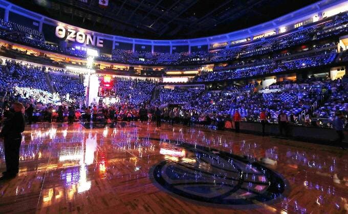 October 22, 2021, Orlando, Florida, USA: The arena is lit before the start of action as the Orlando Magic play host to the New York Knicks in the home opener at the Amway Center in Orlando, Florida, on Friday, Oct. 22, 2021. Orlando USA - ZUMAm67_ 20211022_zaf_m67_024 Copyright: xStephenxM.xDowellx