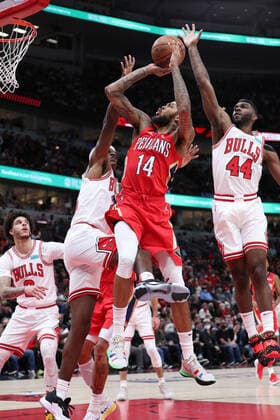 October 22, 2021, Chicago, IL: The New Orleans Pelicans Brandon Ingram (14) puts up a shot as the Chicago Bulls Alize Johnson (22) and Patrick Williams (44) defend in the second quarter at United Center on Friday, Oct. 22, 2021, in Chicago. Chicago - ZUMAm67_ 20211022_zaf_m67_030 Copyright: xJohnxJ.xKimx