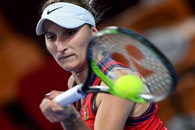 6678957 23.10.2021 Czech Republic s Marketa Vondrousova returns a shot during the women s singles semifinal tennis match against Estonia s Anett Kontaveit at the Kremlin Cup, in Moscow, Russia. Alexey Filippov Sputnik Russia Tennis Kremlin Cup  d410bd3578beba30