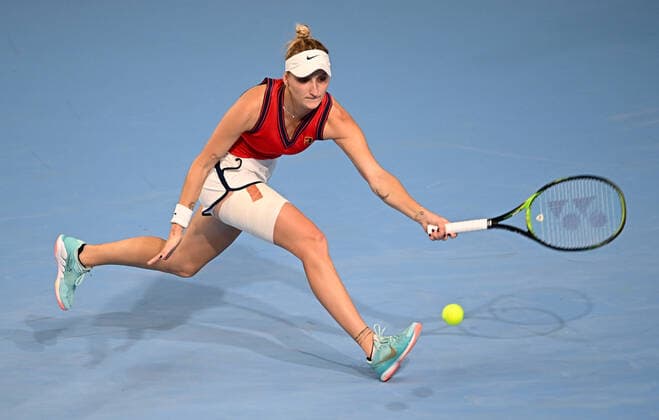 6678960 23.10.2021 Czech Republic s Marketa Vondrousova returns a shot during the women s singles semifinal tennis match against Estonia s Anett Kontaveit at the Kremlin Cup, in Moscow, Russia. Alexey Filippov Sputnik Russia Tennis Kremlin Cup  ecba9e4d93963f80