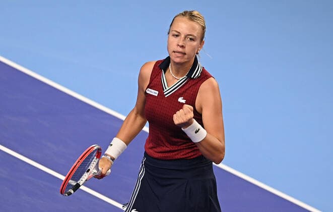 6678982 23.10.2021 Estonia s Anett Kontaveit reacts during the women s singles semifinal tennis match against Czech Republic s Marketa Vondrousova at the Kremlin Cup, in Moscow, Russia. Alexey Filippov Sputnik Russia Tennis Kremlin Cup  b00389e8681f4165