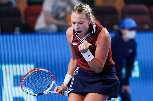VTB Kremlin Cup 2021 International Tennis Tournament Anett Kontaveit of Estonia celebrates during the women s singles semifinal tennis match of the WTA, Tennis Damen 500 VTB Kremlin Cup 2021 International Tennis Tournament against Marketa Vondrousova of Czech Republic at the Irina Viner-Usmanova Gymnastics Palace on October 23, 2021 in Moscow, Russia. Moscow Russia  Copyright: xMikexKireevx kireev-notitle211023_npmiV