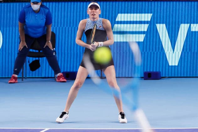 VTB Kremlin Cup 2021 International Tennis Tournament Ekaterina Alexandrova of Russia looks on as Maria Sakkari (not seen) of Greece serves the ball during the women s singles semifinal tennis match of the WTA, Tennis Damen 500 VTB Kremlin Cup 2021 International Tennis Tournament at the Irina Viner-Usmanova Gymnastics Palace on October 23, 2021 in Moscow, Russia. Moscow Russia  Copyright: xMikexKireevx kireev-notitle211023_npS3F