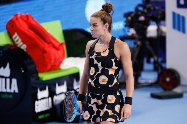 VTB Kremlin Cup 2021 International Tennis Tournament Maria Sakkari of Greece reacts during the women s singles semifinal tennis match of the WTA, Tennis Damen 500 VTB Kremlin Cup 2021 International Tennis Tournament against Ekaterina Alexandrova of Russia at the Irina Viner-Usmanova Gymnastics Palace on October 23, 2021 in Moscow, Russia. Moscow Russia  Copyright: xMikexKireevx kireev-notitle211023_np1pT