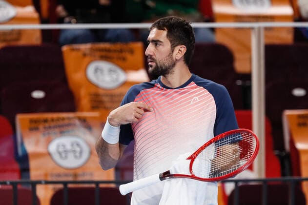 VTB Kremlin Cup 2021 International Tennis Tournament Marin Cilic of Croatia gestures during the men s singles semifinal tennis match of the ATP, Tennis Herren 250 VTB Kremlin Cup 2021 International Tennis Tournament against Ricardas Berankis of Lithuania at the Irina Viner-Usmanova Gymnastics Palace on October 23, 2021 in Moscow, Russia. Moscow Russia  Copyright: xMikexKireevx kireev-notitle211023_npvtF