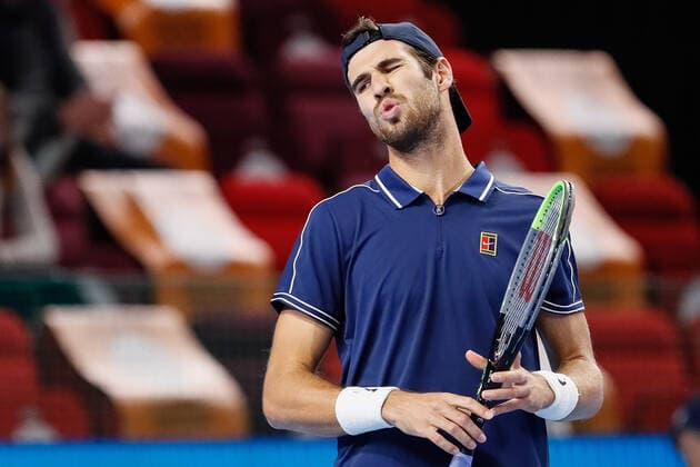 Sport Bilder des Tages VTB Kremlin Cup 2021 International Tennis Tournament Karen Khachanov of Russia reacts during the men s singles semifinal tennis match of the ATP, Tennis Herren 250 VTB Kremlin Cup 2021 International Tennis Tournament at the Irina Viner-Usmanova Gymnastics Palace on October 23, 2021 in Moscow, Russia. Moscow Russia  Copyright: xMikexKireevx kireev-notitle211023_npDHb
