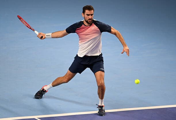 6679163 23.10.2021 Croatia s Marin Cilic returns a shot during the men s singles semifinal tennis match against Lithuania s Ricardas Berankis at the Kremlin Cup, in Moscow, Russia. Alexey Filippov Sputnik Russia Tennis Kremlin Cup  868378dbf30c4124