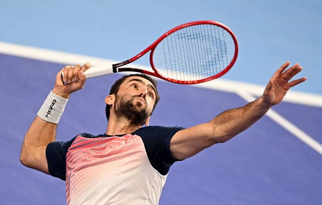 6679165 23.10.2021 Croatia s Marin Cilic returns a shot during the men s singles semifinal tennis match against Lithuania s Ricardas Berankis at the Kremlin Cup, in Moscow, Russia. Alexey Filippov Sputnik Russia Tennis Kremlin Cup  1d579b523cf06e9f