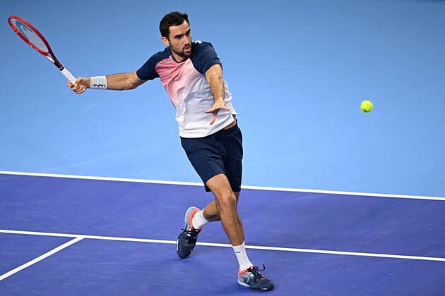 6679171 23.10.2021 Croatia s Marin Cilic returns a shot during the men s singles semifinal tennis match against Lithuania s Ricardas Berankis at the Kremlin Cup, in Moscow, Russia. Alexey Filippov Sputnik Russia Tennis Kremlin Cup  992ad6373ac61fdd
