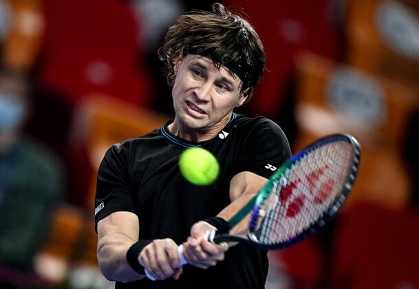 6679176 23.10.2021 Lithuania s Ricardas Berankis returns a shot during the men s singles semifinal tennis match against Croatia s Marin Cilic at the Kremlin Cup, in Moscow, Russia. Alexey Filippov Sputnik Russia Tennis Kremlin Cup  c72ab7bbaab83a7c