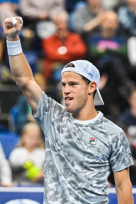 Argentina s Diego Schwartzman celebrates after winning a singles match between US Brooksby and Argentinian Schwartzman, in the semi finals of the European Open Tennis ATP, Tennis Herren tournament, in Antwerp, Saturday 23 October 2021. LAURIExDIEFFEMBACQ  x3122217x