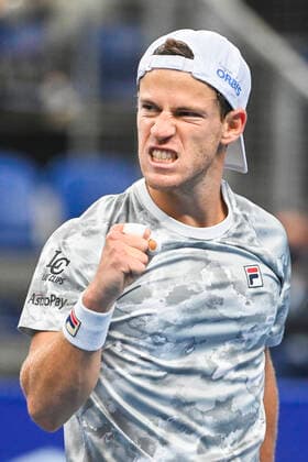 Argentina s Diego Schwartzman celebrates during a singles match between US Brooksby and Argentinian Schwartzman, in the semi finals of the European Open Tennis ATP, Tennis Herren tournament, in Antwerp, Saturday 23 October 2021. LAURIExDIEFFEMBACQ  x3122251x