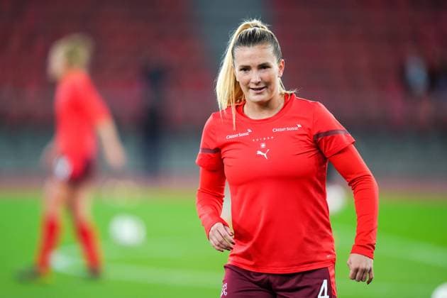 Zurich, Switzerland, October 22th 2021: Rachel Rinast (4 Switzerland) during warm up prior to the FIFA Womens World Cup UEFA qualifiers football match between Switzerland and Romania at Letzigrund in Zurich, Switzerland. Daniela Porcelli SPP Switzerland v Romania - FIFA Womens World Cup UEFA qualifiers - Letzigrund 