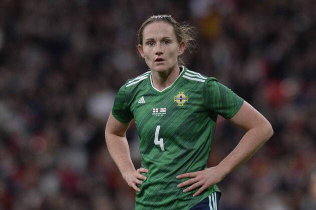 Mandatory Credit: Photo by Holly Allison TPI Shutterstock (12550932bu) Sarah McFadden of Northern Ireland Women in action during the Women s World Cup Qualifying match between England Women and Northern Ireland Women at Wembley in London - 23rd October 2021 England Women v Northern Ireland Women, Women s World Cup Qualifying , Football, Wembley Stadium, Wembley, United Kingdom - 23 Oct 2021 Editorial use only. No merchandising. For Football images FA and Premier League apply inc. no internet mobile usage without FAPL license - for more details contact Football Dataco England Women v Northern Ireland Women, Women s World Cup Qualifying , Football, Wembley Stadium, Wembley, United Kingdom - 23 Oct 2021 Editorial use only. No merchandising. For Football images FA and Premier League apply inc. no internet mobile usage without FAPL license - for more details contact Football Dataco Copyright: xHollyxAllison TPI Shutterstockx 12550932bu