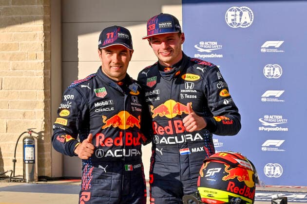11 Sergio Perez MEX, Red Bull Racing , 33 Max Verstappen NED, Red Bull Racing , F1 Grand Prix of USA at Circuit of The Americas on October 23, 2021 in Austin, United States of America Photo by HOCH ZWEI Austin United States of America