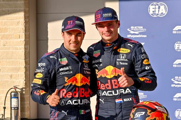 11 Sergio Perez MEX, Red Bull Racing , 33 Max Verstappen NED, Red Bull Racing , F1 Grand Prix of USA at Circuit of The Americas on October 23, 2021 in Austin, United States of America Photo by HOCH ZWEI Austin United States of America