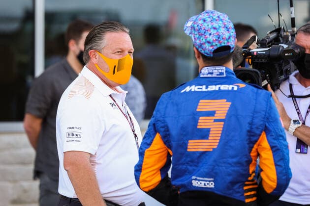 Zak Brown USA, McLaren F1 Team , 3 Daniel Ricciardo AUS, McLaren F1 Team , F1 Grand Prix of USA at Circuit of The Americas on October 23, 2021 in Austin, United States of America Photo by HOCH ZWEI Austin United States of America