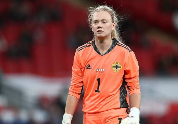 London, England, 23rd October 2021. Jacqueline Burns of Northern Ireland during the FIFA 2023 Women s World Cup Qualifying match at Wembley Stadium, London. Picture credit should read: Paul Terry Sportimage EDITORIAL USE ONLY. No use with unauthorised audio, video, data, fixture lists, club league logos or live services. Online in-match use limited to 120 images, no video emulation. No use in betting, games or single club league player publications. SPI-1267-0066