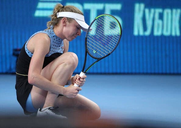 MOSCOW, RUSSIA - OCTOBER 24, 2021: Russia s Ekaterina Alexandrova is seen in her women s singles final match against Estonia s Anett Kontaveit at the VTB Kremlin Cup 2021 international tennis tournament at the Irina Viner-Usmanova Gymnastics Palace. Mikhail Tereshchenko TASS  TS1157CA