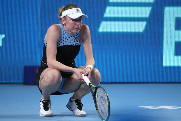 MOSCOW, RUSSIA - OCTOBER 24, 2021: Russia s Ekaterina Alexandrova is seen in her women s singles final match against Estonia s Anett Kontaveit at the VTB Kremlin Cup 2021 international tennis tournament at the Irina Viner-Usmanova Gymnastics Palace. Mikhail Tereshchenko TASS  TS1157CE