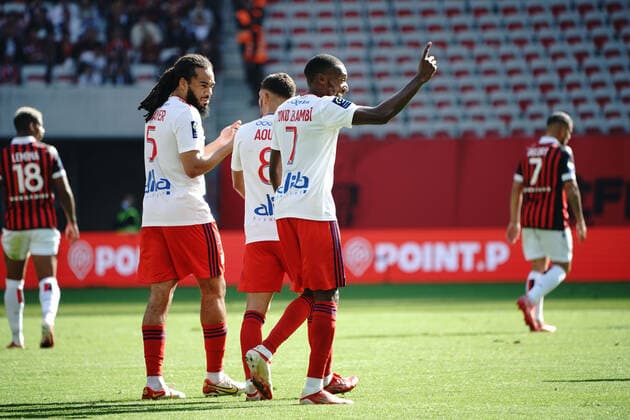 Joie - Karl Toko Ekambi (Lyon) FOOTBALL : OGC Nice vs Lyon - Ligue 1 Uber Eats - Nice - 24 10 2021 NorbertScanella Panoramic 