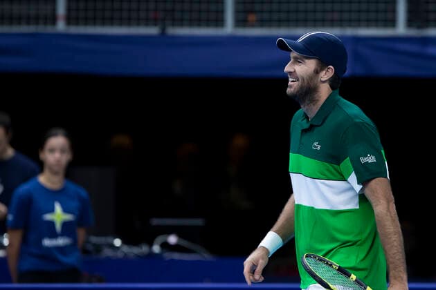 French Fabrice Martin pictured during a doubles men game between Dutch pair Koolhof - Rojer and French Mahut - Martin, the finals of the European Open Tennis ATP, Tennis Herren tournament, in Antwerp, Sunday 24 October 2021. KRISTOFxVANxACCOM  x3122678x