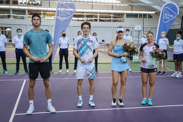 Finalists and Winners 2021 Henri SQUIRE GER 2nd place , Jakub PAUL SUI Mens winner , Timea BABOS HUN 2nd place and Antonia RUZIC CRO Womens winner , ITF Tennis Future Hamburg 2021 M25 and W25, Hamburg, Hamburg Tennis Association, 24 10 2021,