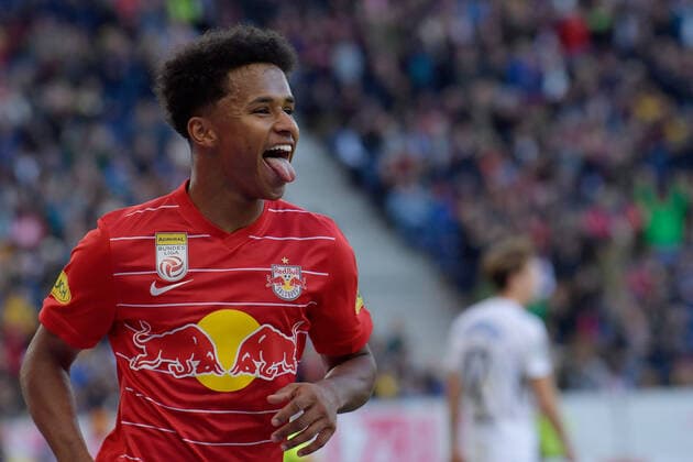 Salzburg, Oesterreich 24 October 2021 Admiral Bundesliga 2021 2022 Sp 12 RB Salzburg vs Sturm Graz Karim Adeyemi FC Red Bull Salzburg cheers after scoring to make it 2 0 Red Bull Arena Copyright: xFotostandx xWassmuthx