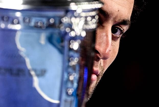 Sport Bilder des Tages 6679661 24.10.2021 Russia s Aslan Karatsev poses with a trophy after winning the men s singles final tennis match against Croatia s Marin Cilic at the Kremlin Cup, in Moscow, Russia. Alexey Filippov Sputnik Russia Tennis Kremlin Cup  9b5c74b156c63f7c