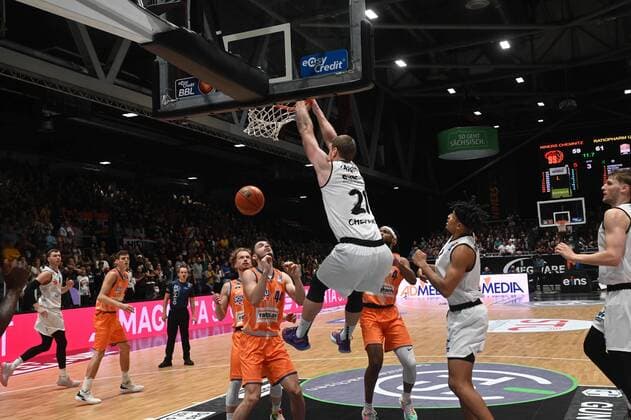 24 10 2021, easyCredit Basketball Bundesliga, BBL, 2021 2022 season, men, Chemnitz Niners Ratiopharm Ulm, Copyright Seidel Trienitz Ivan KaraÄiÄ‡, Niners Chemnitz Chemnitz Fair Chemnitz Saxony Germany.