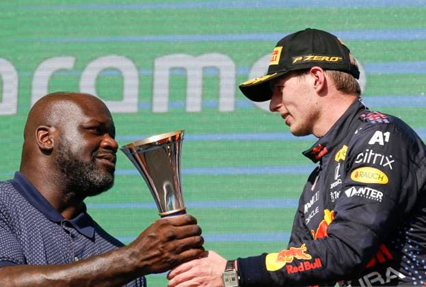 Shaquille Shaq Rashaun O Neal USA , 33 Max Verstappen NED, Red Bull Racing , F1 Grand Prix of USA at Circuit of The Americas on October 24, 2021 in Austin, United States of America Photo by HOCH ZWEI Austin United States of America