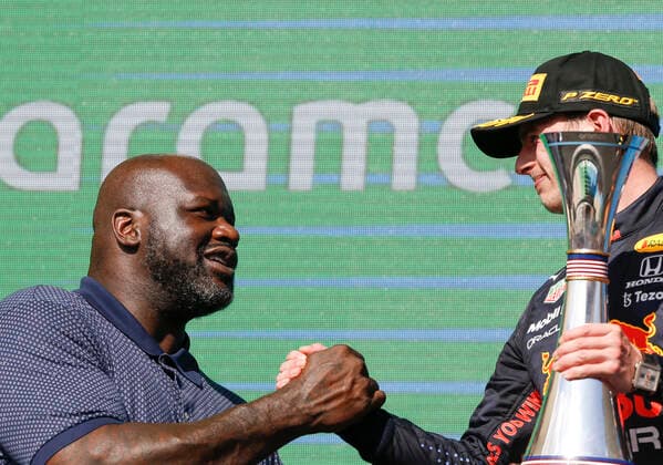 Shaquille Shaq Rashaun O Neal USA , 33 Max Verstappen NED, Red Bull Racing , F1 Grand Prix of USA at Circuit of The Americas on October 24, 2021 in Austin, United States of America Photo by HOCH ZWEI Austin United States of America